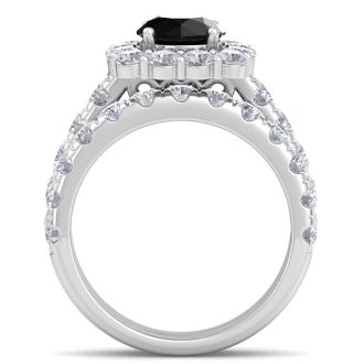 3 1/2 Carat Black Diamond Halo Bridal Set In 14K White Gold