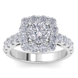 2 1/2 Carat Halo Lab Grown Diamond Engagement Ring In 14K White Gold