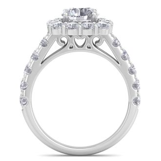 2 1/2 Carat Halo Lab Grown Diamond Engagement Ring In 14K White Gold