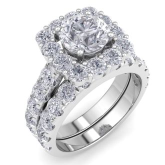 3 1/2 Carat Halo Lab Grown Diamond Bridal Set In 14K White Gold