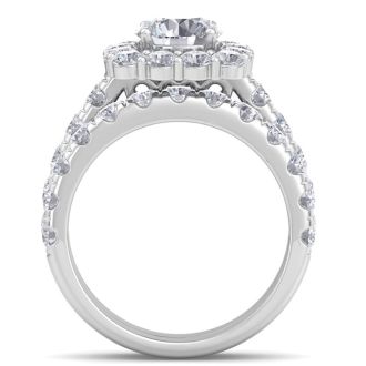 3 1/2 Carat Halo Lab Grown Diamond Bridal Set In 14K White Gold