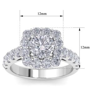 Moissanite Engagement Ring; 2 1/2 Carat Halo Moissanite Engagement Ring In 14K White Gold