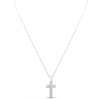 1/10 Carat Diamond Cross Necklace In Sterling Silver, 17 Inches