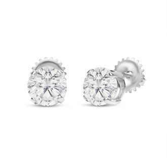 2 Carat Lab Grown Diamond Earrings In 14 Karat White Gold, Basket Setting