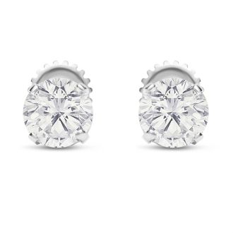 2 Carat Lab Grown Diamond Earrings In 14 Karat White Gold, Basket Setting