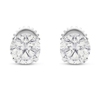 2 Carat Lab Grown Diamond Earrings In 14 Karat White Gold, Basket Setting