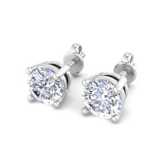 2 Carat Lab Grown Diamond Earrings In 14 Karat White Gold, Basket Setting