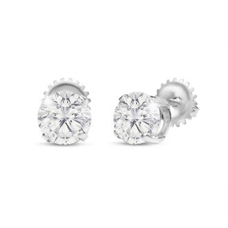 2 Carat Lab Grown Diamond Earrings In 14 Karat White Gold, Basket Setting