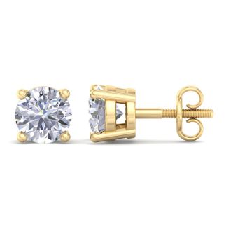 2 Carat Lab Grown Diamond Earrings In 14 Karat Yellow Gold, Basket Setting