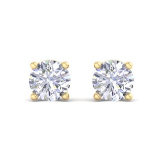 2 Carat Lab Grown Diamond Earrings In 14 Karat Yellow Gold, Basket Setting