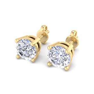 2 Carat Lab Grown Diamond Earrings In 14 Karat Yellow Gold, Basket Setting