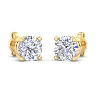 2 Carat Lab Grown Diamond Earrings In 14 Karat Yellow Gold, Basket Setting