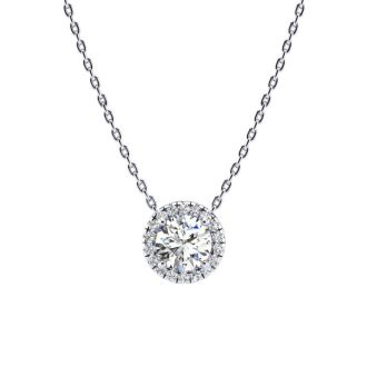 1 1/5ct Halo Lab Grown Diamond Necklace In 14K White Gold, 18 Inches.  Amazing Clarity. Totally Eye Clean VS2 Clarity.  First Time Offer!  Lowest Price Anywhere