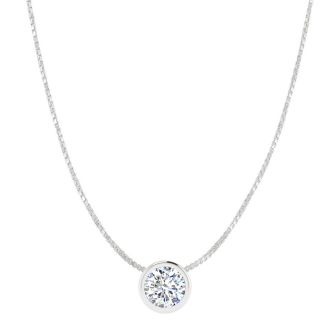 1 Carat Bezel Set Lab Grown Diamond Solitaire Necklace in 14K White Gold, 18 Inches.  Amazing Clarity. Totally Eye Clean SI2 Clarity.  First Time Offer!  Lowest Price Anywhere