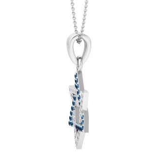 0.40 Carat Blue and White Diamond Star of David Necklace In 14K White Gold, 18 Inches