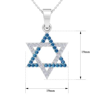 0.40 Carat Blue and White Diamond Star of David Necklace In 14K White Gold, 18 Inches