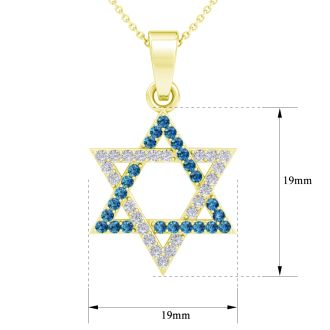 0.40 Carat Blue and White Diamond Star of David Necklace In 14K Yellow Gold, 18 Inches
