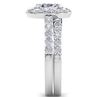 2 1/4 Carat Oval Shape Halo Lab Grown Diamond Bridal Set In 14K White Gold