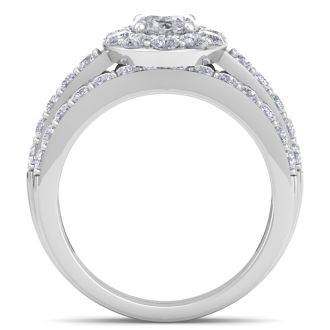 2 1/4 Carat Oval Shape Halo Moissanite Bridal Set In 14K White Gold