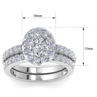 2 1/4 Carat Oval Shape Halo Moissanite Bridal Set In 14K White Gold