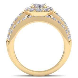 2 1/4 Carat Oval Shape Halo Moissanite Bridal Set In 14K Yellow Gold