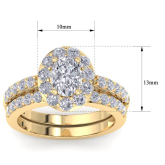 2 1/4 Carat Oval Shape Halo Moissanite Bridal Set In 14K Yellow Gold