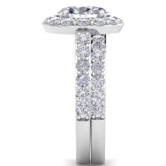 3 1/4 Carat Oval Shape Halo Diamond Bridal Set In 14K White Gold
