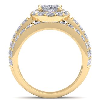 3 1/4 Carat Oval Shape Halo Diamond Bridal Set In 14K Yellow Gold