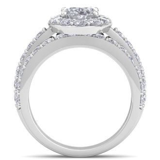 3 1/4 Carat Oval Shape Halo Diamond Bridal Set In 14K White Gold