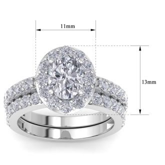 3 1/4 Carat Oval Shape Halo Diamond Bridal Set In 14K White Gold