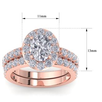 3 1/4 Carat Oval Shape Halo Diamond Bridal Set In 14K Rose Gold