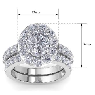 4 1/4 Carat Oval Shape Halo Diamond Bridal Set In 14K White Gold
