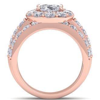 4 1/4 Carat Oval Shape Halo Diamond Bridal Set In 14K Rose Gold