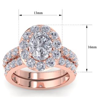 4 1/4 Carat Oval Shape Halo Diamond Bridal Set In 14K Rose Gold