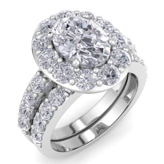 4 1/4 Carat Oval Shape Halo Diamond Bridal Set In 14K White Gold