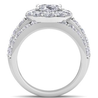 4 1/4 Carat Oval Shape Halo Diamond Bridal Set In 14K White Gold