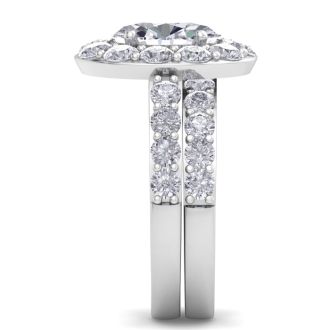 4 1/4 Carat Oval Shape Halo Diamond Bridal Set In 14K White Gold