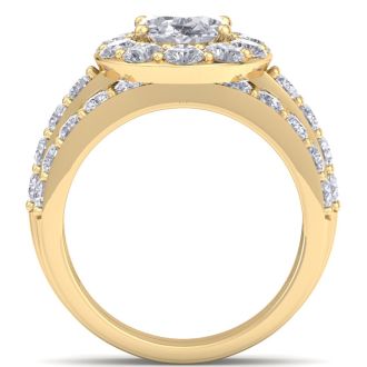 4 1/4 Carat Oval Shape Halo Moissanite Bridal Set In 14K Yellow Gold