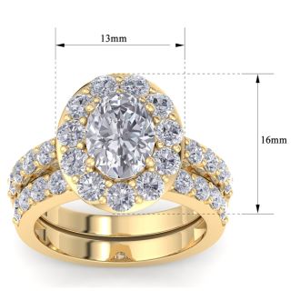 4 1/4 Carat Oval Shape Halo Moissanite Bridal Set In 14K Yellow Gold