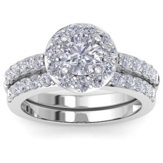 2 1/4 Carat Round Shape Halo Diamond Bridal Set In 14K White Gold
