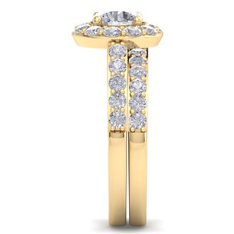 2 1/4 Carat Round Shape Halo Diamond Bridal Set In 14K Yellow Gold