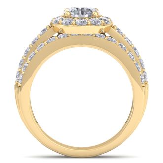2 1/4 Carat Round Shape Halo Lab Grown Diamond Bridal Set In 14K Yellow Gold