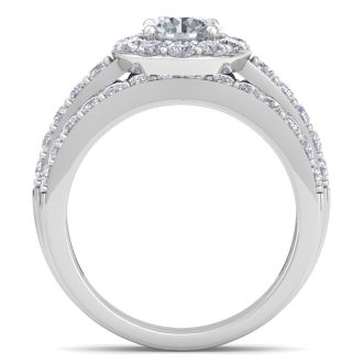 2 1/4 Carat Round Shape Halo Moissanite Bridal Set In 14K White Gold
