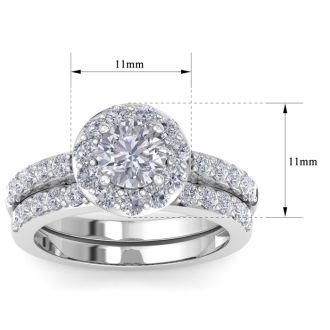 2 1/4 Carat Round Shape Halo Moissanite Bridal Set In 14K White Gold