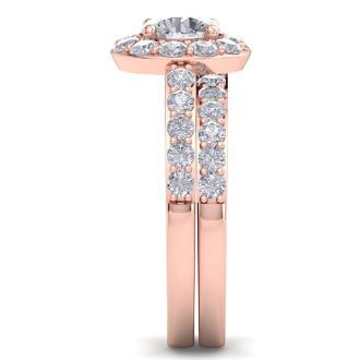 2 1/4 Carat Round Shape Halo Moissanite Bridal Set In 14K Rose Gold