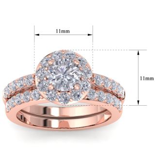 2 1/4 Carat Round Shape Halo Moissanite Bridal Set In 14K Rose Gold