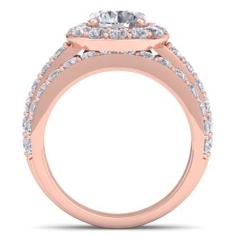 3 1/4 Carat Round Shape Halo Diamond Bridal Set In 14K Rose Gold