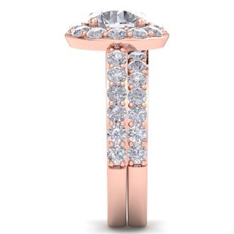 3 1/4 Carat Round Shape Halo Diamond Bridal Set In 14K Rose Gold