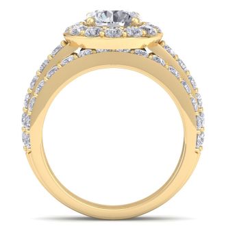 3 1/4 Carat Round Shape Halo Diamond Bridal Set In 14K Yellow Gold