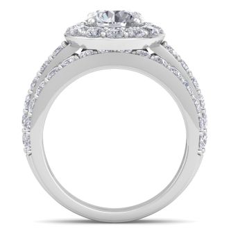 3 1/4 Carat Round Shape Halo Lab Grown Diamond Bridal Set In 14K White Gold